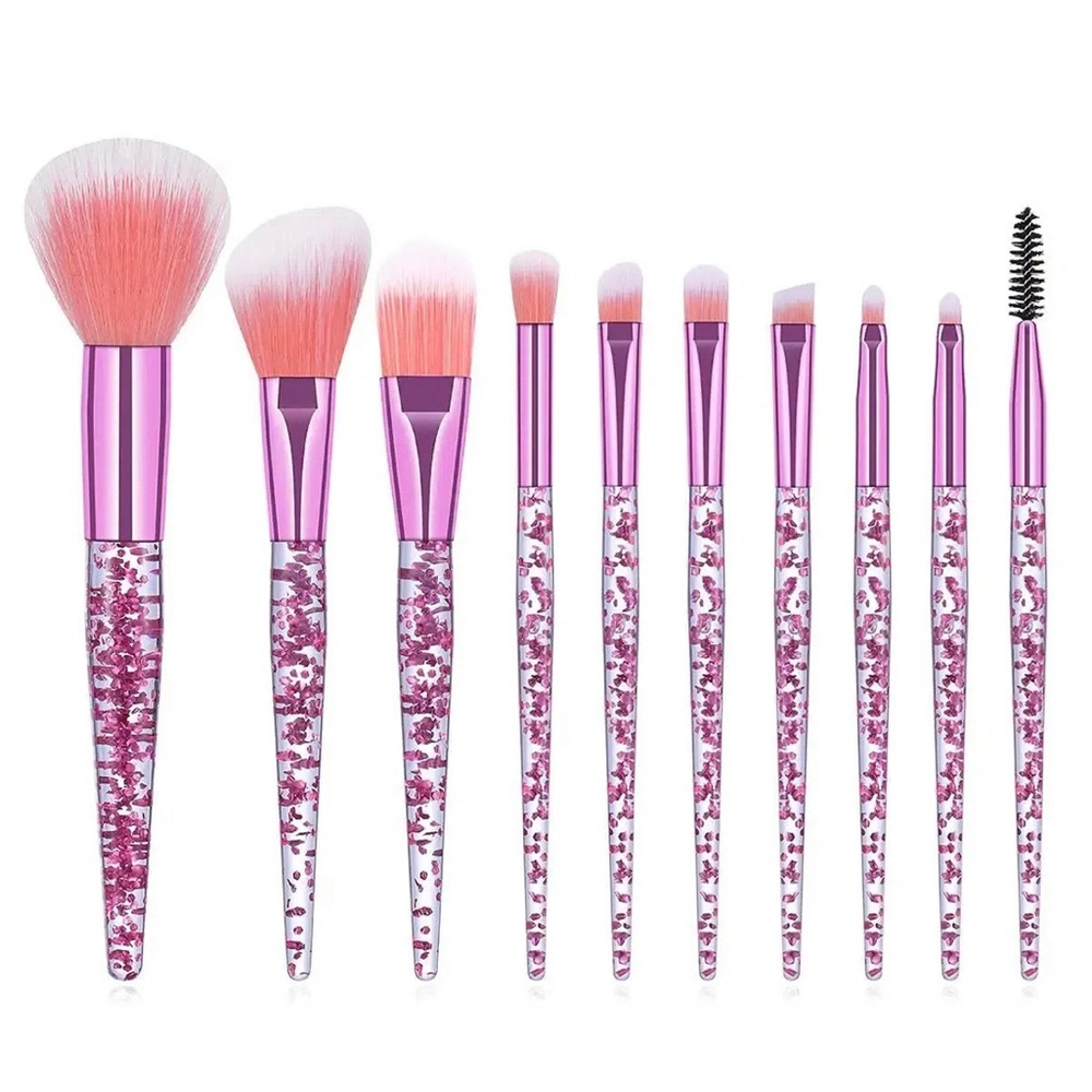 Ten Piece Makeup Brush Set with Glitter Handle Professional Full Coverage - Picture 2 of 11